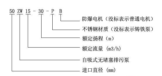 ZW型自吸式無堵塞排污泵型號意義